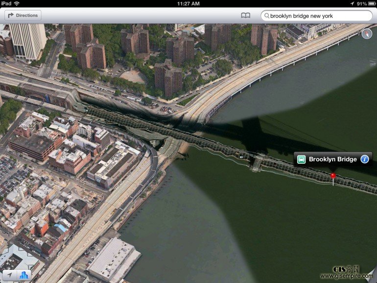 New Yorkers face a bupy ride on the Brooklyn Bridge according to Apple's maps app